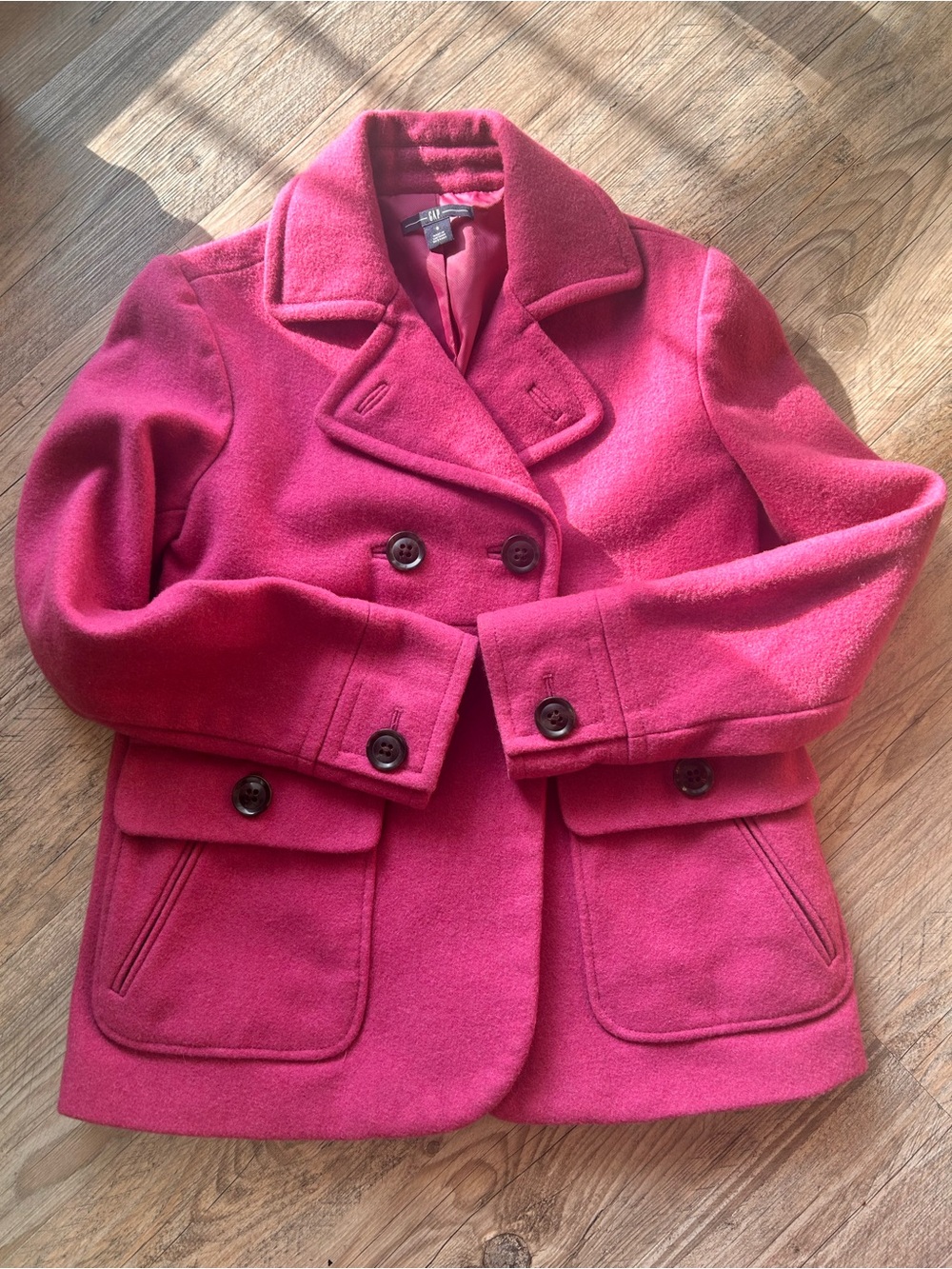 GAP Women's Pink Double-Breasted Wool Blend Peacoat Size S
